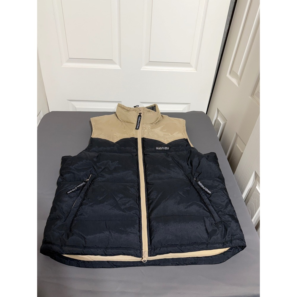 Powder River Outfitters Panhandle Slim Down Puffer Vest XL Black Tan Western